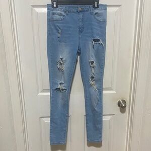 SHEIN Light Blue Distressed Skinny Jeans